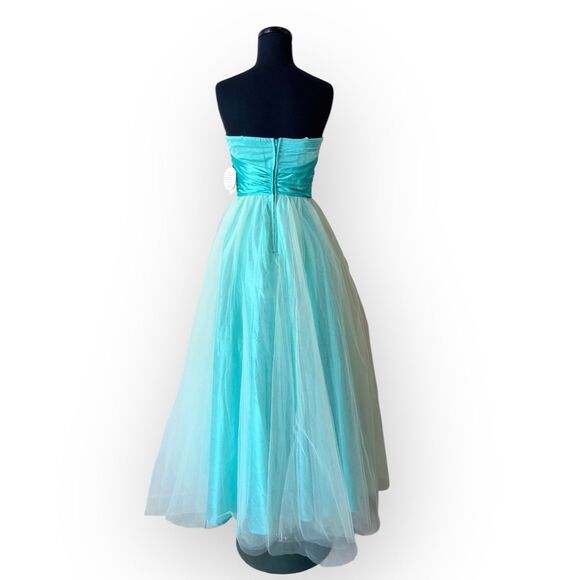 Vintage Y2K Deb Seafoam Rhinestone Beaded Strapless Tulle Prom Dress NWT XS - Picture 11 of 12